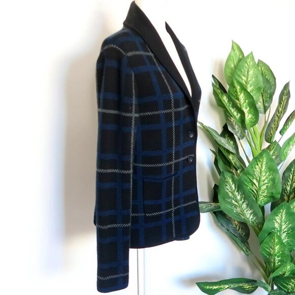 Margaret O'Leary Black Plaid Merino Wool Knit Long Sleeve Cardigan Sweater - Picture 4 of 10